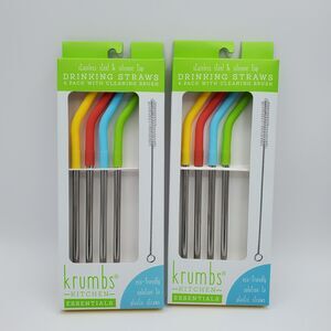 Reusable Stainless Steel Straws Krumbs Kitchen Essentials Eco Friendly 8ct NWT